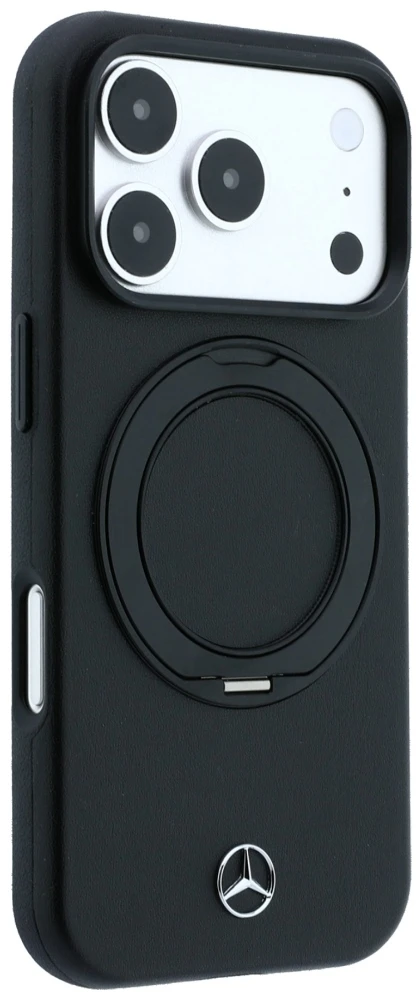 Dėklas Mercedes Leather with Ring Stand MagSafe Case, skirta iPhone 18 Pro Max / 17 Pro Max / 17 Pro Max – Juoda
