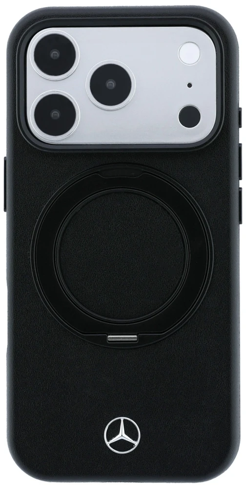 Dėklas Mercedes Leather with Ring Stand MagSafe Case, skirta iPhone 18 Pro Max / 17 Pro Max / 17 Pro Max – Juoda