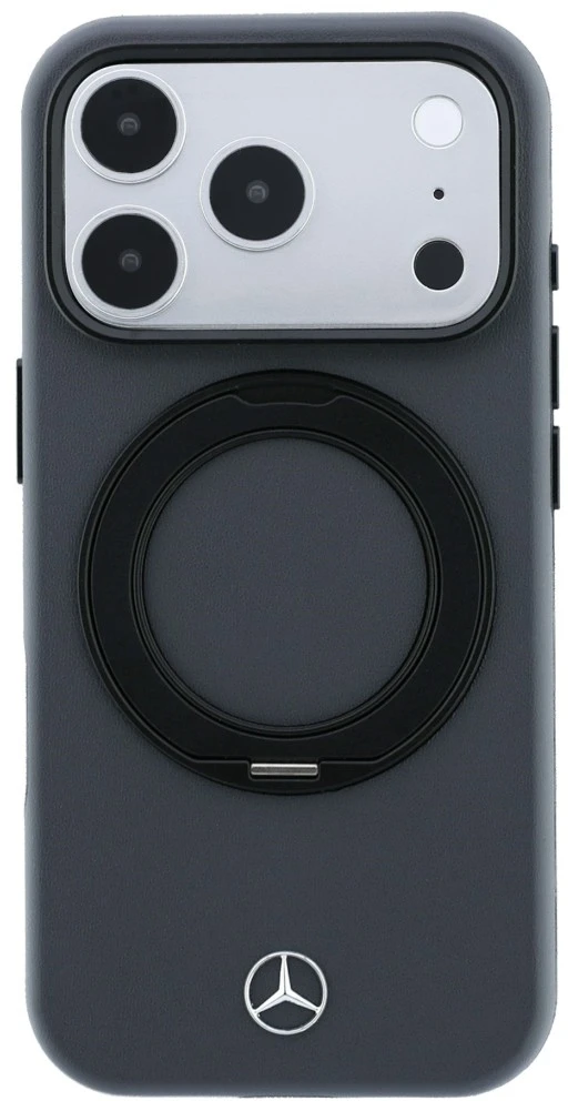 Dėklas Mercedes Leather with Ring Stand MagSafe Case for iPhone 18 Pro Max / 17 Pro Max - Dark Gray