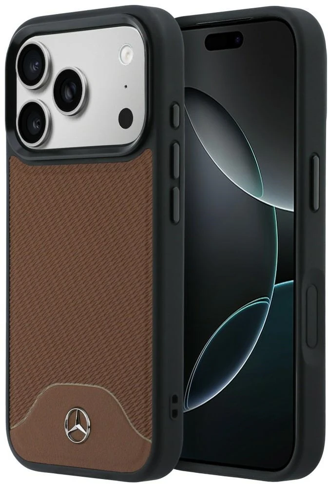 Dėklas Mercedes Leather Wood Effect and Curve MagSafe iPhone 17 Pro camel