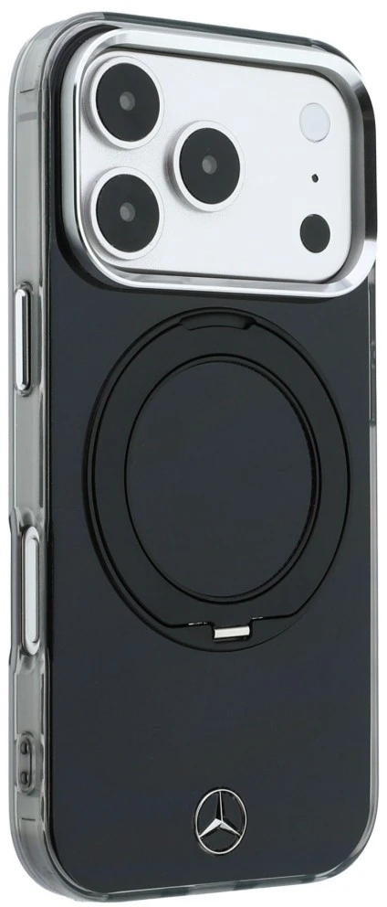 Dėklas Mercedes Ring Stand Iconic Logo MagSafe Case for iPhone 18 Pro / 17 Pro - Juodas