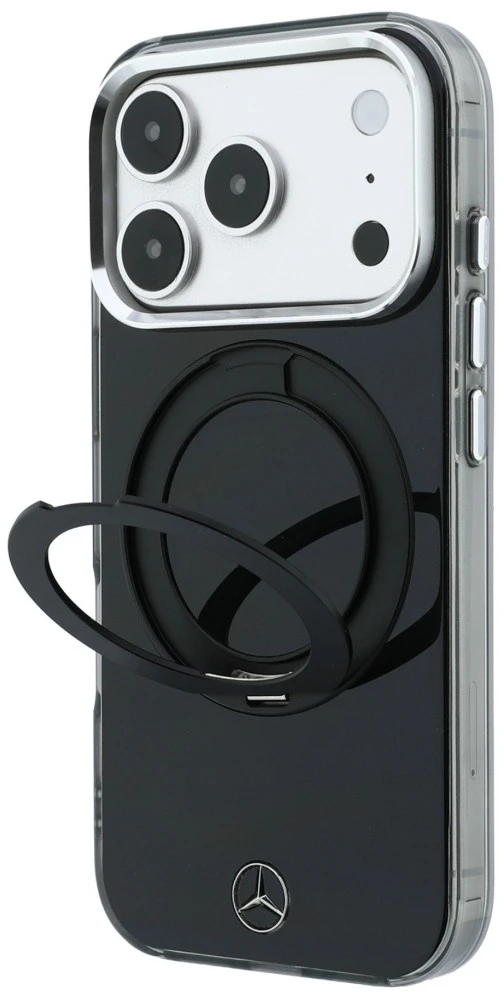 Dėklas Mercedes Ring Stand Iconic Logo MagSafe Case for iPhone 18 Pro / 17 Pro - Juodas