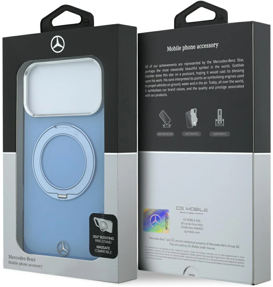 Dėklas Mercedes with ring Stand and Iconic Logo MagSafe case for iPhone 18 Pro Max / 17 Pro Max - mėlynas
