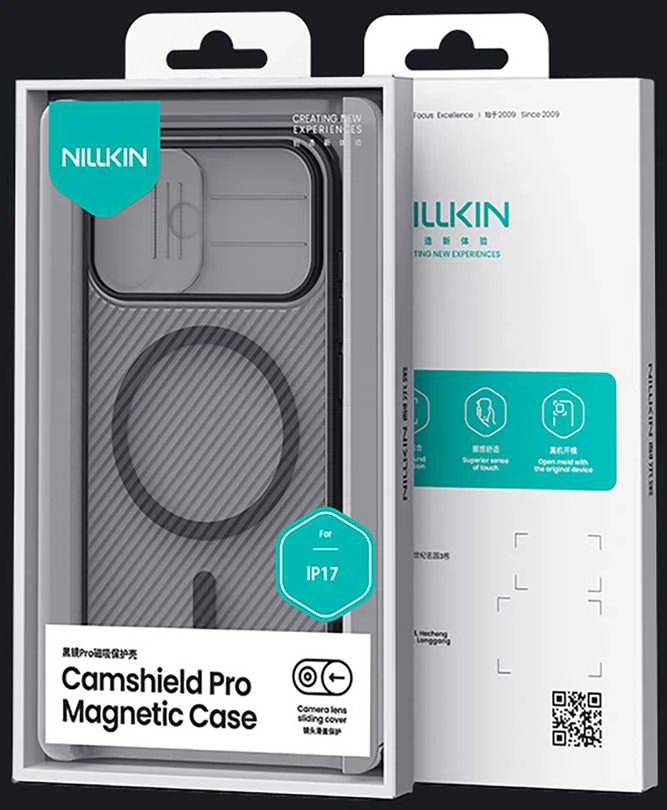 Nillkin CamShield PRO Magnetic Hard dėklas skirtas Apple iPhone 17 skaidrus juodos spalvos