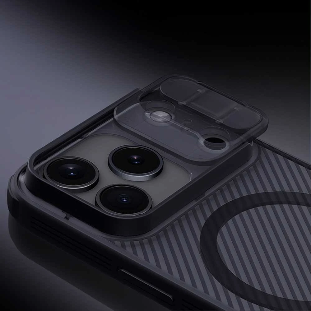 Nillkin CamShield PRO Magnetic Hard dėklas skirtas Apple iPhone 17 Pro skaidrus juodos spalvos