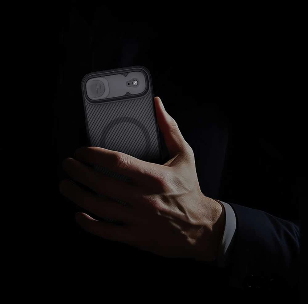 Nillkin CamShield PRO Magnetic kietas dėklas skirtas iPhone Air skaidrus juodos spalvos