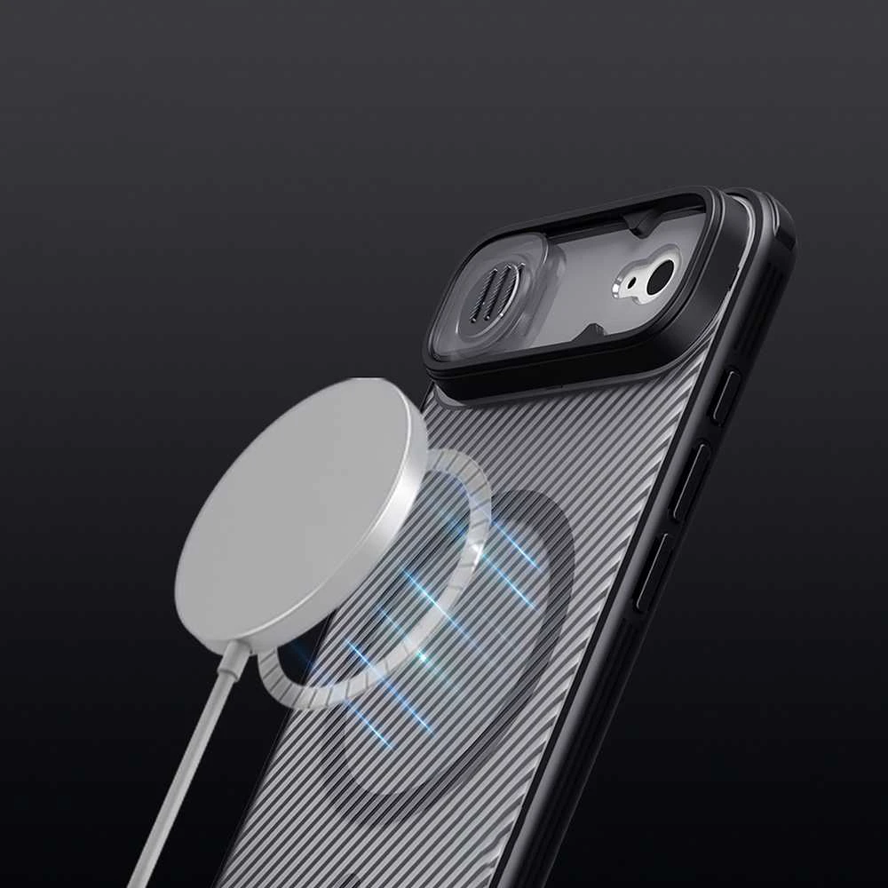 Nillkin CamShield PRO Magnetic kietas dėklas skirtas iPhone Air skaidrus juodos spalvos
