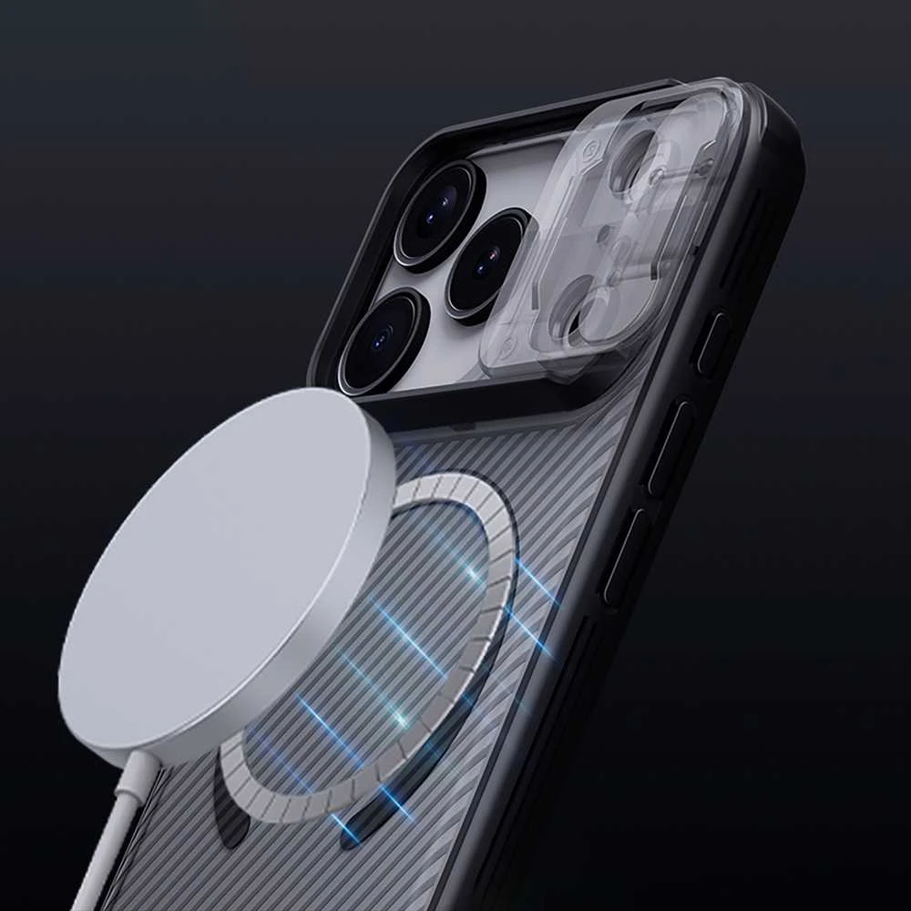 Nillkin CamShield PRO Magnetic Hard dėklas skirtas Apple iPhone 17 Pro skaidrus juodos spalvos