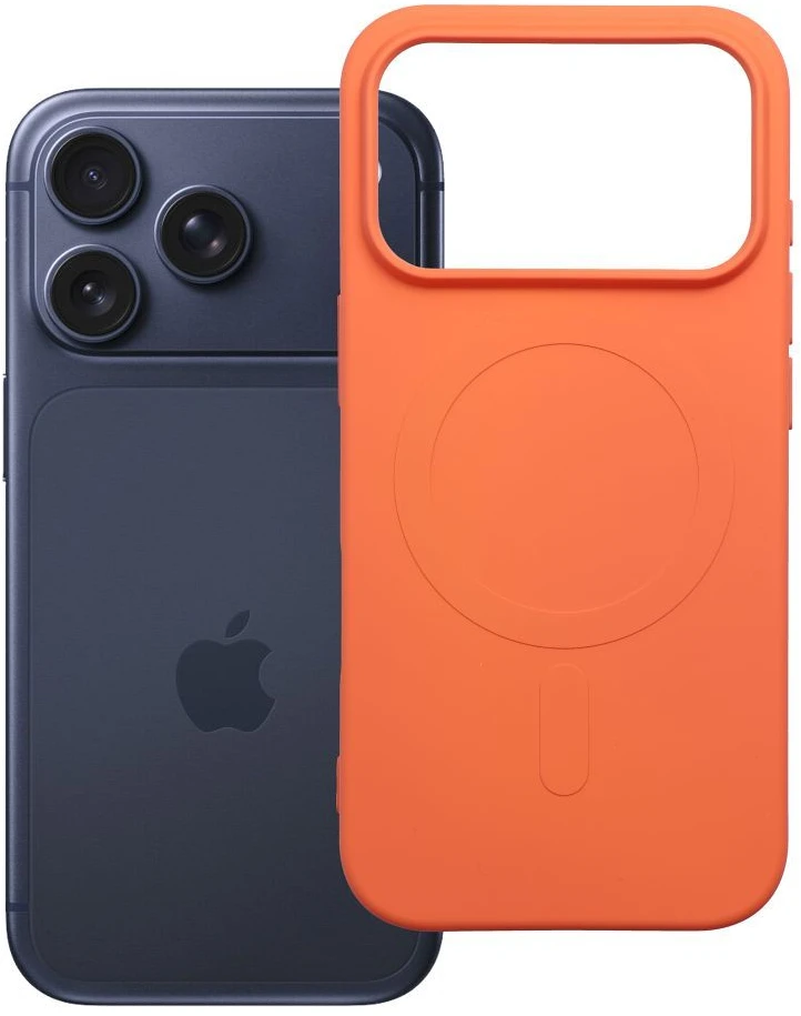 OEM dėklas, skirtas iPhone 17 Pro / 18 Pro silikoniniam Mag dėklui, suderinamas su MagSafe (didele skylute), oranžinis