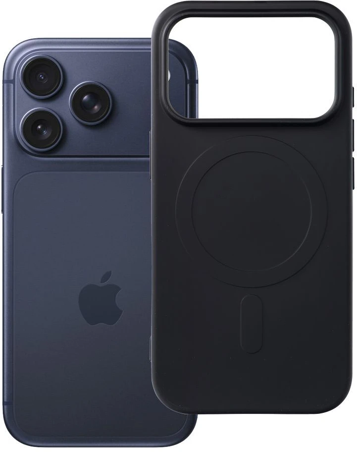 OEM dėklas, skirtas iPhone 17 Pro / 18 Pro silikoniniam Mag dėklui, suderinamas su MagSafe (didelė skylė), juodas
