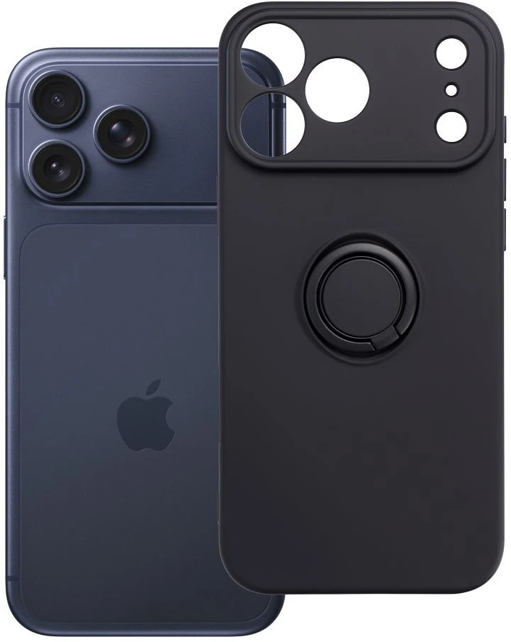 Oem dėklas, skirtas iPhone 17 Pro Max / 18 Pro Max, silikoninis su žiedu, juodas