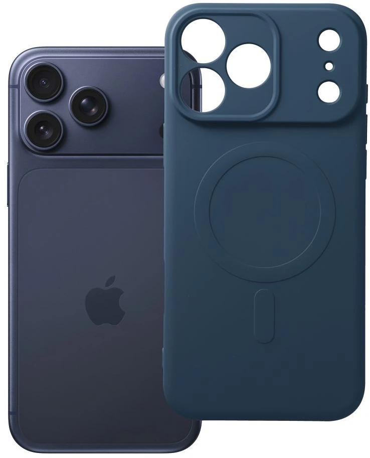 OEM dėklas, skirtas iPhone 17 Pro Max / 18 Pro Max silikoniniam Mag dėklui, suderinamas su MagSafe (fotoaparato apsauga), tamsus mėlynas