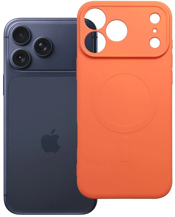OEM dėklas, skirtas iPhone 17 Pro Max / 18 Pro Max silikoniniam Mag dėklui, suderinamas su MagSafe (kameros apsauga), oranžinis