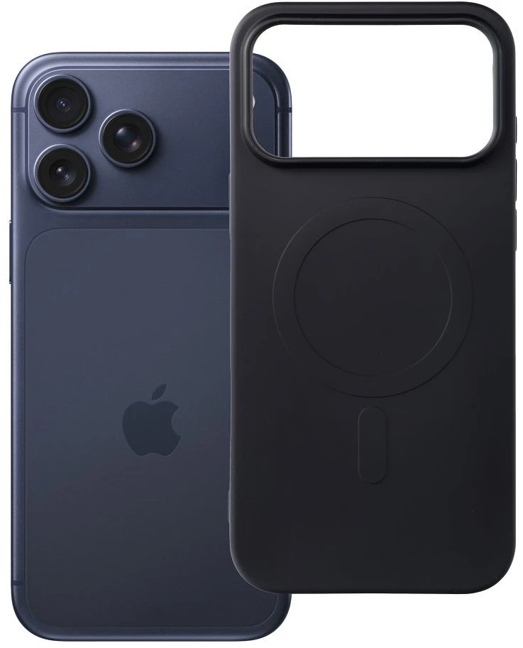 OEM dėklas, skirtas iPhone 17 Pro Max / 18 Pro Max, silikoninis Mag dėklas, suderinamas su MagSafe (didelė skylė), juodas