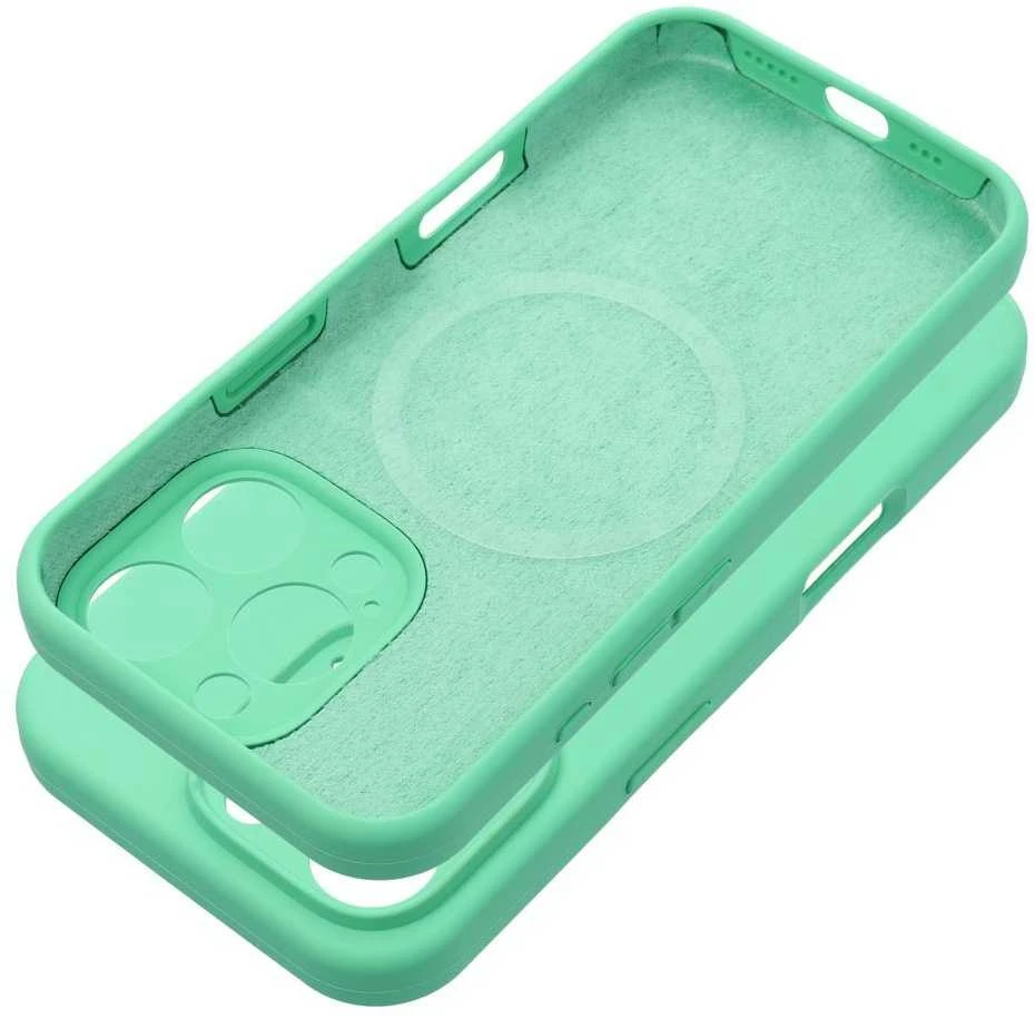 OEM silikoninis 2 mm dėklas, skirtas „iPhone 17“ (apsauga nuo kameros), suderinamas su „MagSafe“, mėtų spalvos