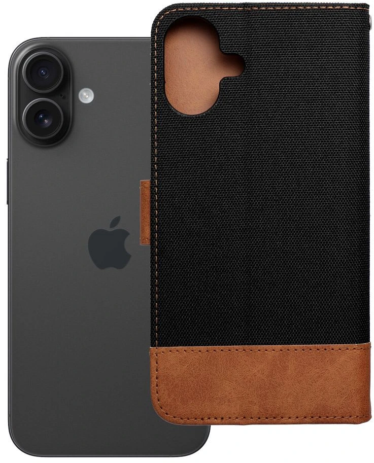 OEM atverčiamas dėklas iPhone 16 PLUS Jeans Book juodas
