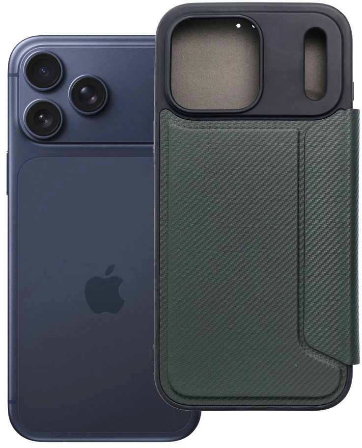OEM atverčiamas dėklas iPhone 17 PRO MAX / 18 PRO MAX Razor Book, tamsi žalia