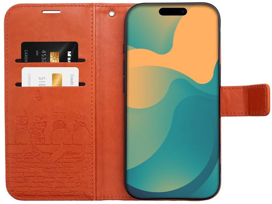 OEM atverčiamas dėklas, skirtas iPhone 17 PRO MAX / 18 PRO MAX Mezzo Book Cats Ruda