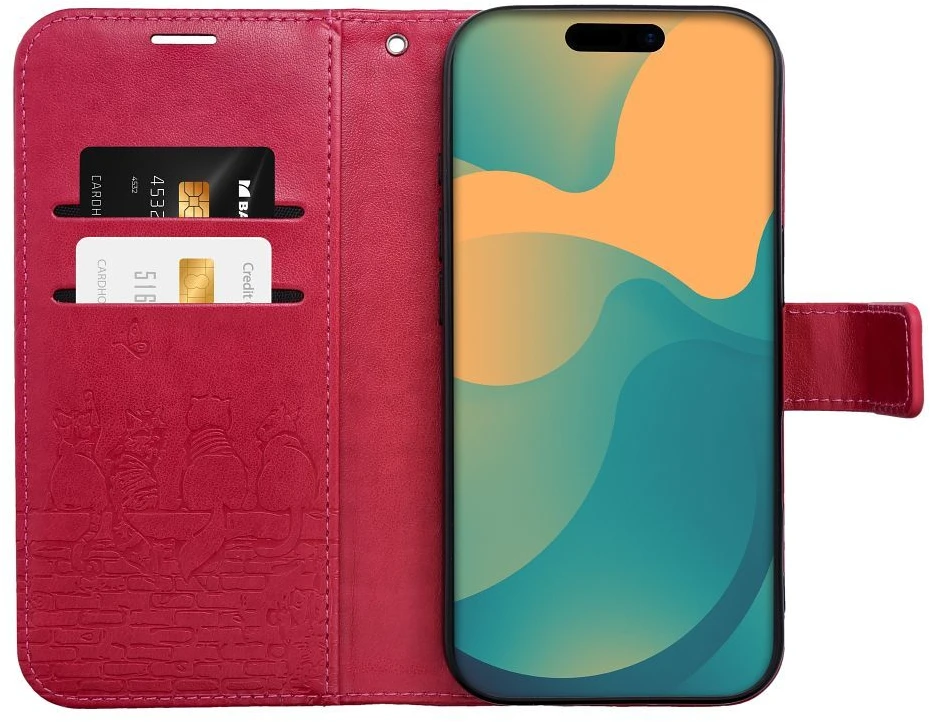 OEM atverčiamas dėklas iPhone 17 / 18 Mezzo Book katės raudonas
