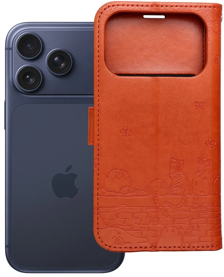 OEM atverčiamas dėklas iPhone 17 PRO / 18 PRO Mezzo Book katės ruda