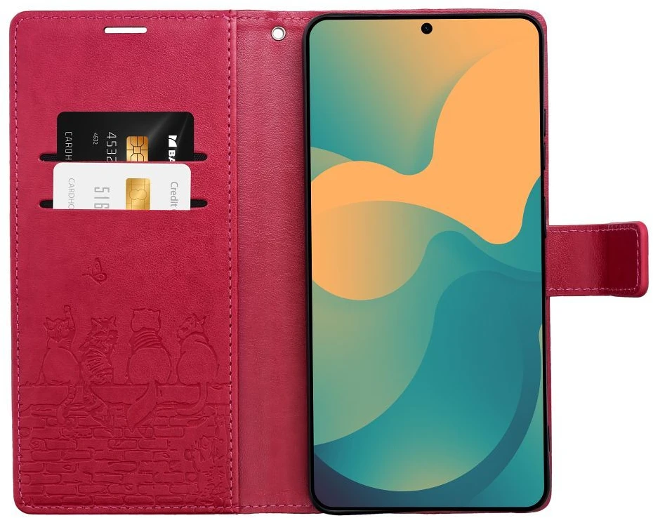 OEM atverčiamas dėklas Redmi NOTE 15 5G Mezzo Book katėms, raudonas