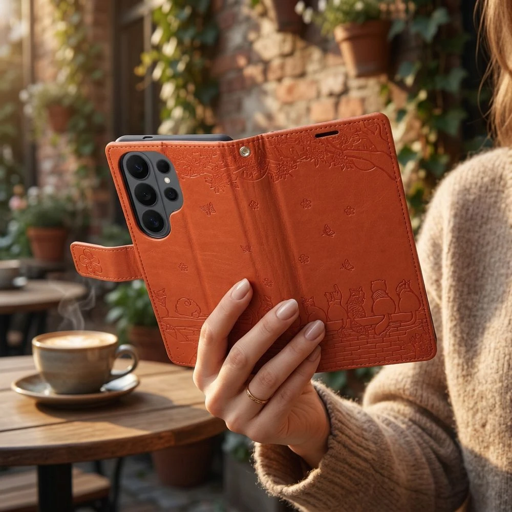 OEM atverčiamas dėklas Redmi NOTE 15 4G Mezzo Book Cats Ruda