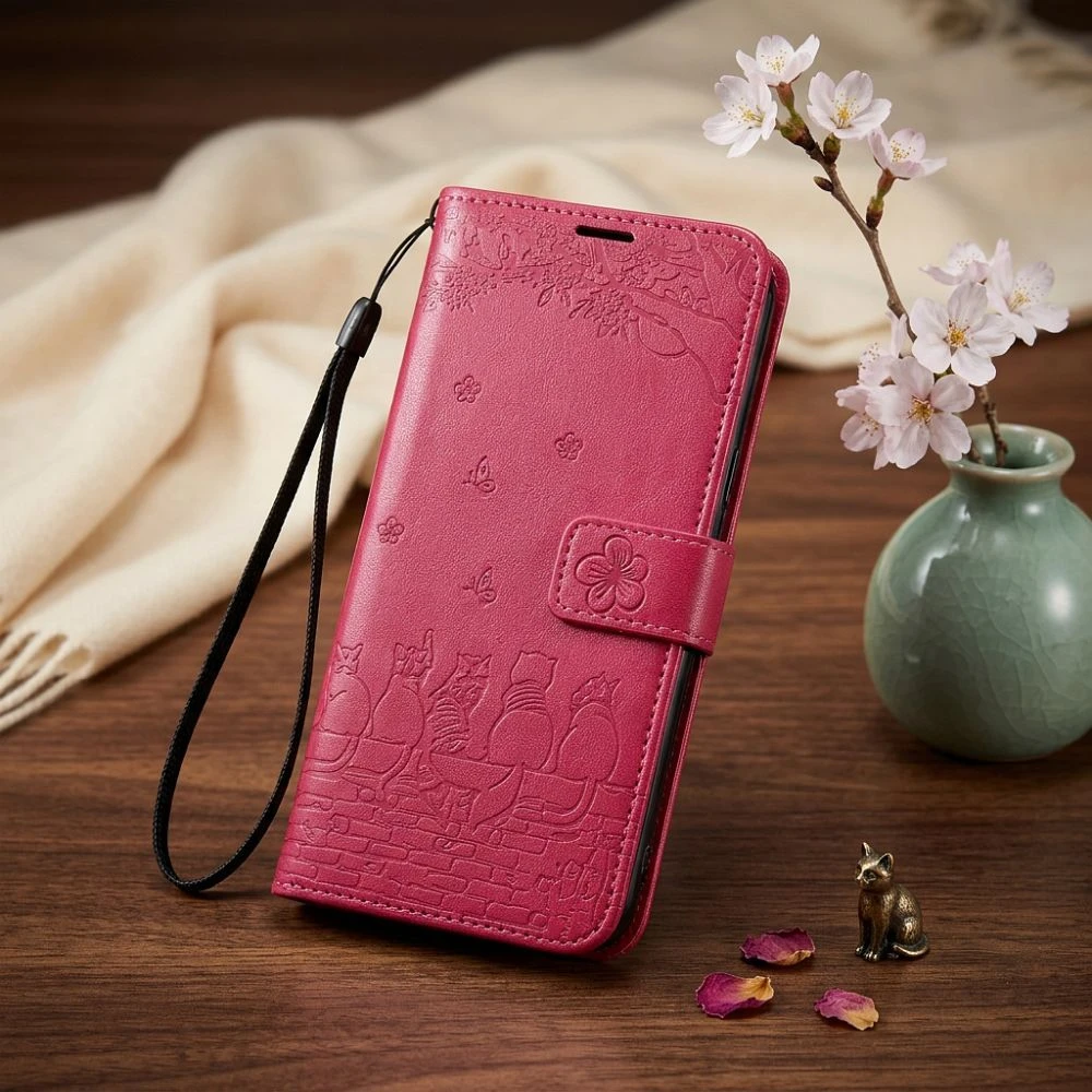 OEM atverčiamas dėklas Redmi NOTE 15 PRO 4G Mezzo Book Cats raudonas