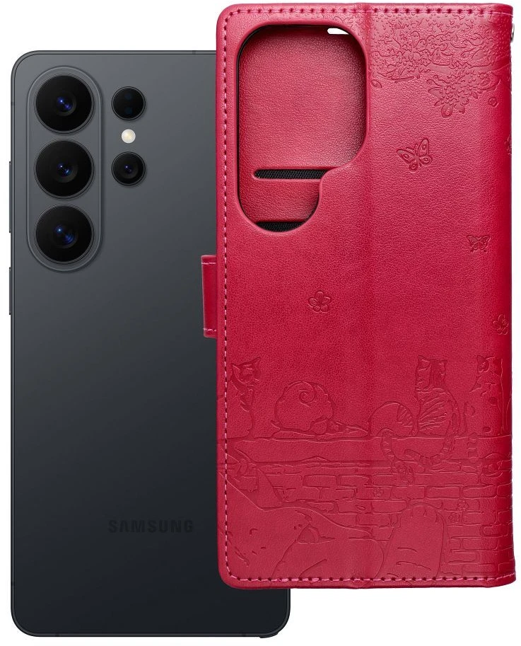 OEM atverčiamas dėklas Redmi NOTE 15 4G Mezzo Book katėms, raudonas