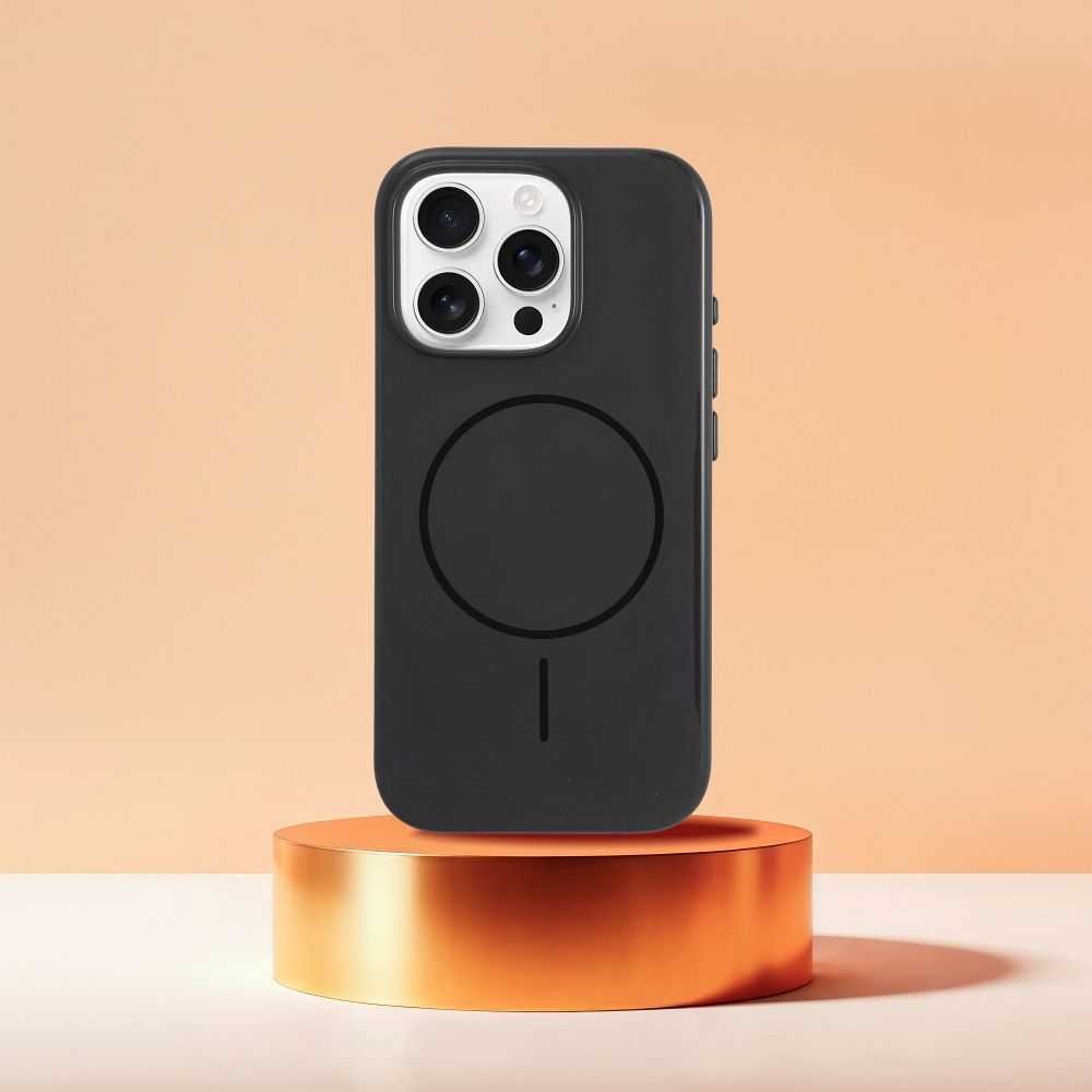 OEM dėklas, skirtas „iPhone 17 AIR Premium“ blizgus „Mag“ dėklas, suderinamas su „MagSafe“ ir kameros valdymo mygtuku, juodas