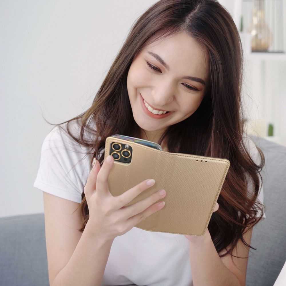 OEM atverčiamas dėklas Oppo Reno 15F Smart Case Book auksinis