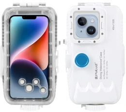 Puluz vandeniui atsparus iPhone dėklas (40 m) su vienkrypčiu vožtuvu (baltas)