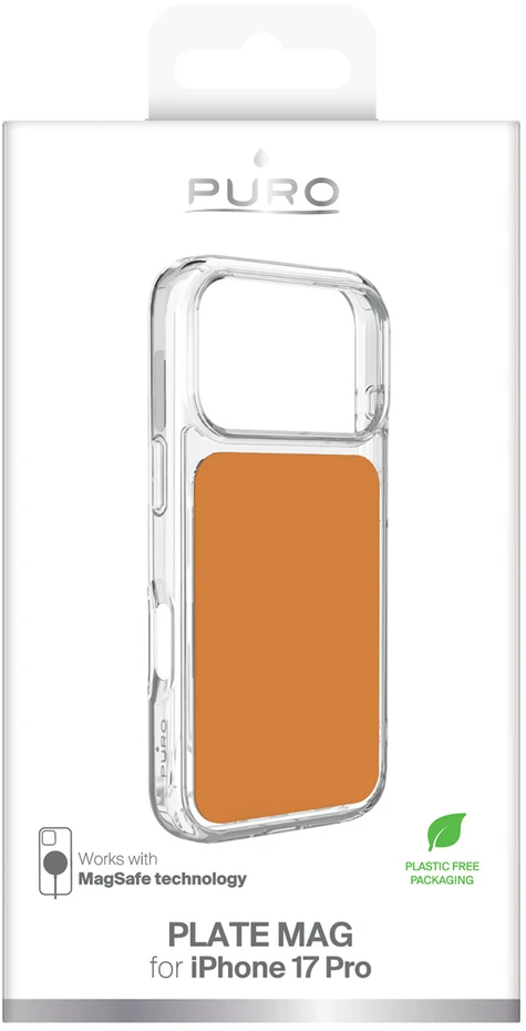Puro „Plate Mag“ dėklas, skirtas „iPhone 17 Pro“, suderinamas su „MagSafe“ - Oranžinis