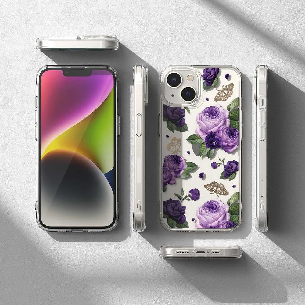 Ringke Fusion Design pancerne etui pokrowiec su żelową ramką iPhone 14 Plus permatomas (Violetinė rose) (FD637E29)