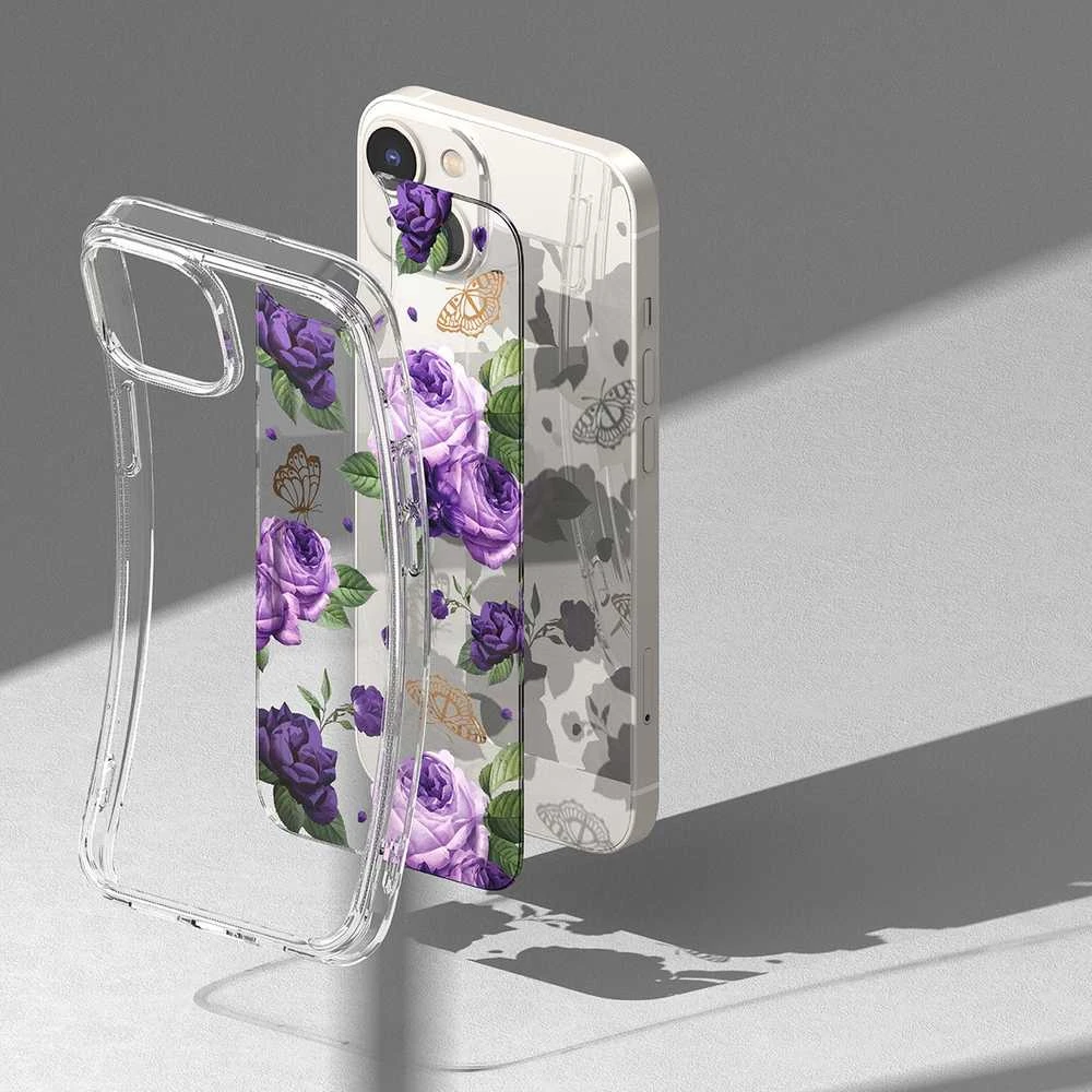 Ringke Fusion Design pancerne etui pokrowiec su żelową ramką iPhone 14 Plus permatomas (Violetinė rose) (FD637E29)