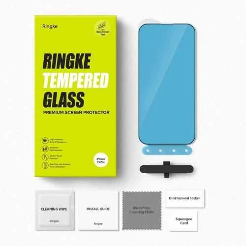 Ringke iPhone 15 Pro Screen Protector Premium Tempered Glass 9H with installation jig Transparent