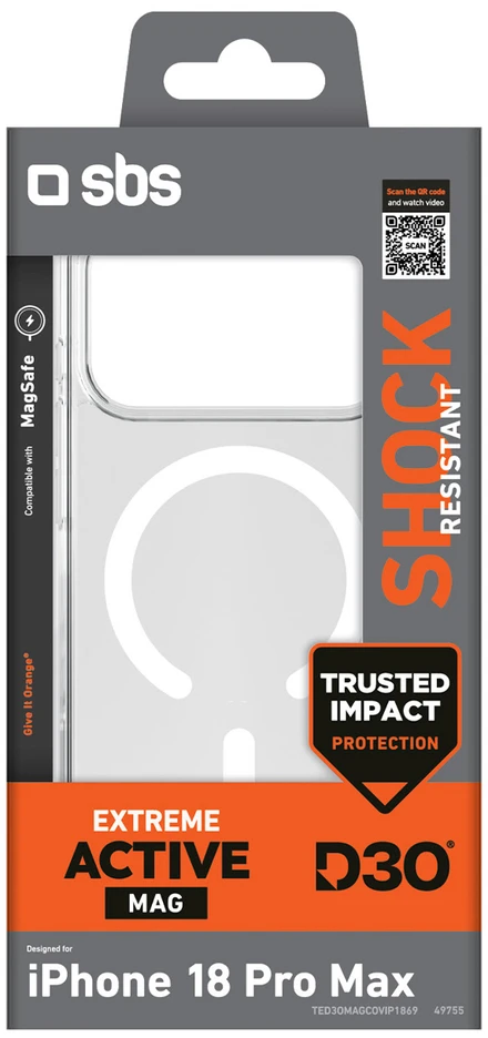 Dėklas SBS D3O Active Case for iPhone 18 Pro Max / 17 Pro Max Compatible with MagSafe - Transparent