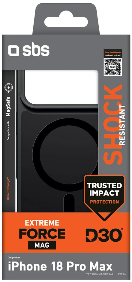 Dėklas SBS D3O Force Case for iPhone 18 Pro Max Compatible with MagSafe - Juodas