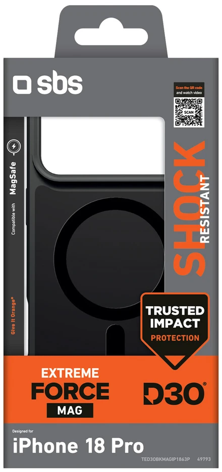 Dėklas SBS D3O Force case for iPhone 18 Pro, compatible with MagSafe - juodas