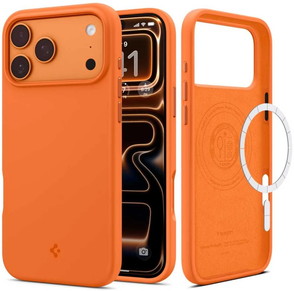 Dėklas Spigen SILICONE FIT MAG MagSafe Apple iPhone 17 PRO COSMIC Oranžinis