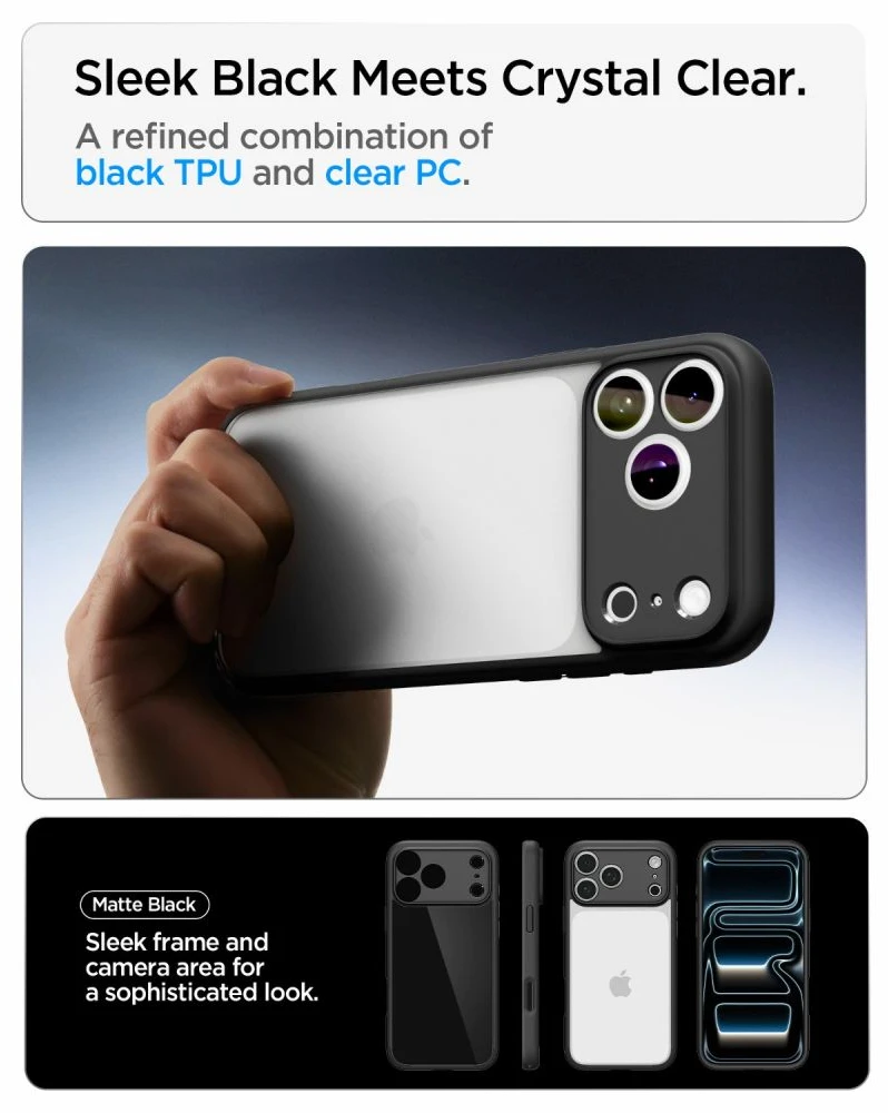 Dėklas Spigen Ultra Hybrid iPhone 17 Pro / 18 Pro MATINIS juodos spalvos