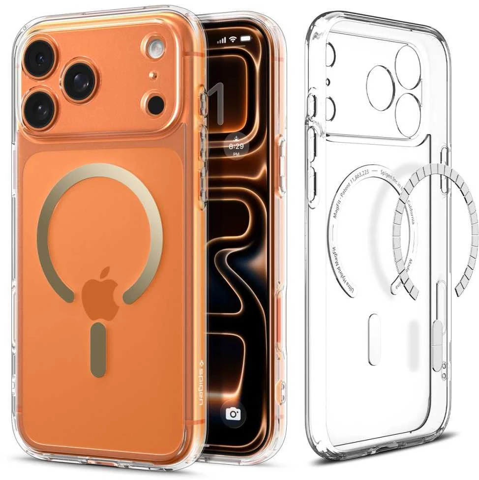 Spigen Ultra Hybrid MagSafe dėklas skirtas Apple iPhone 17 Pro – skaidrus auksos spalvos