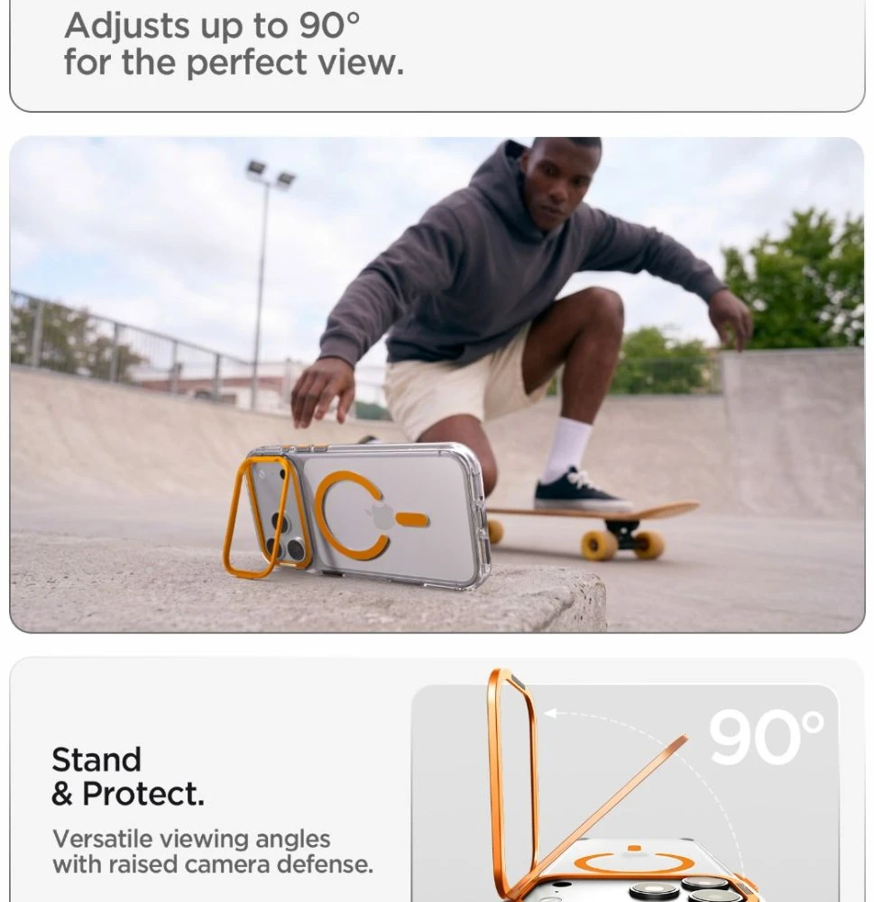 Dėklas Spigen Ultra Hybrid OPTIK S MagSafe iPhone 17 Pro / 18 Pro SKAIDRUS/ORANŽINIS