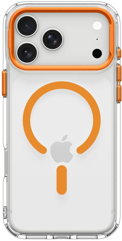 Dėklas Spigen Ultra Hybrid OPTIK S MagSafe iPhone 17 Pro / 18 Pro SKAIDRUS/ORANŽINIS