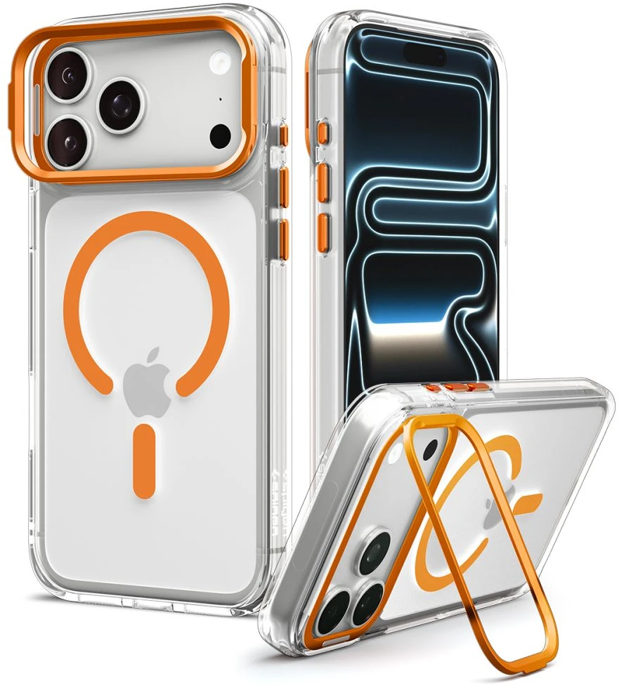 Dėklas Spigen Ultra Hybrid OPTIK S MagSafe iPhone 17 Pro Max / 18 Pro Max SKAIDRUS/ORANŽINIS