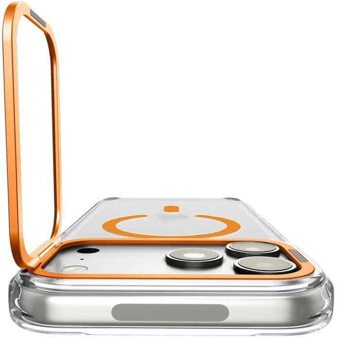 Dėklas Spigen Ultra Hybrid OPTIK S MagSafe iPhone 17 Pro Max / 18 Pro Max SKAIDRUS/ORANŽINIS