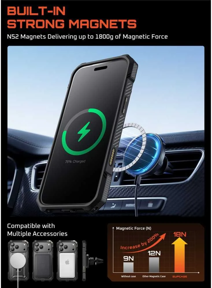 Supcase UB Grip Mag MagSafe dėklas skirtas Apple iPhone 17 Pro Max – juodos spalvos