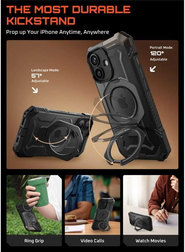 Supcase UB Grip Mag MagSafe dėklas skirtas Apple iPhone 17 – juodos spalvos