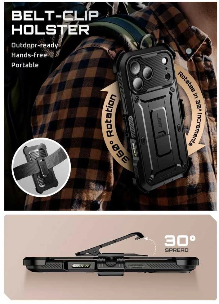 Supcase UB Pro dėklas skirtas Apple iPhone 17 Pro Max – juodos spalvos