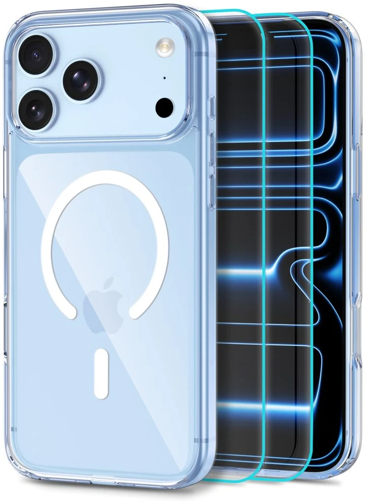 Tech-Protect FlexAir Hybrid MagSafe dėklas + Tech-Protect Glass Fit+ 2 vnt. Grūdintas stiklas, skirtas iPhone 18 Pro / 17 Pro – Skaidrus
