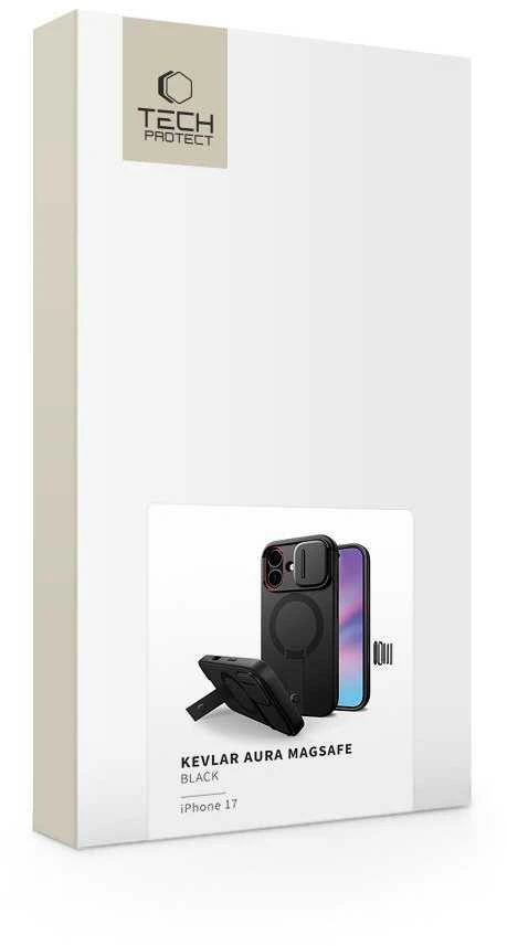 Tech-Protect Kevlar Aura MagSafe dėklas skirtas Apple iPhone 17 – juodos spalvos